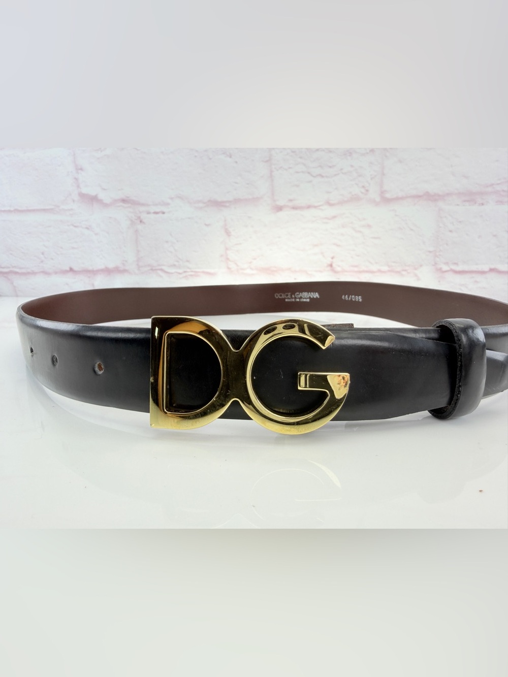 Dolce & Gabbana Black Leather Belt with Gold DG Logo Buckle Small
